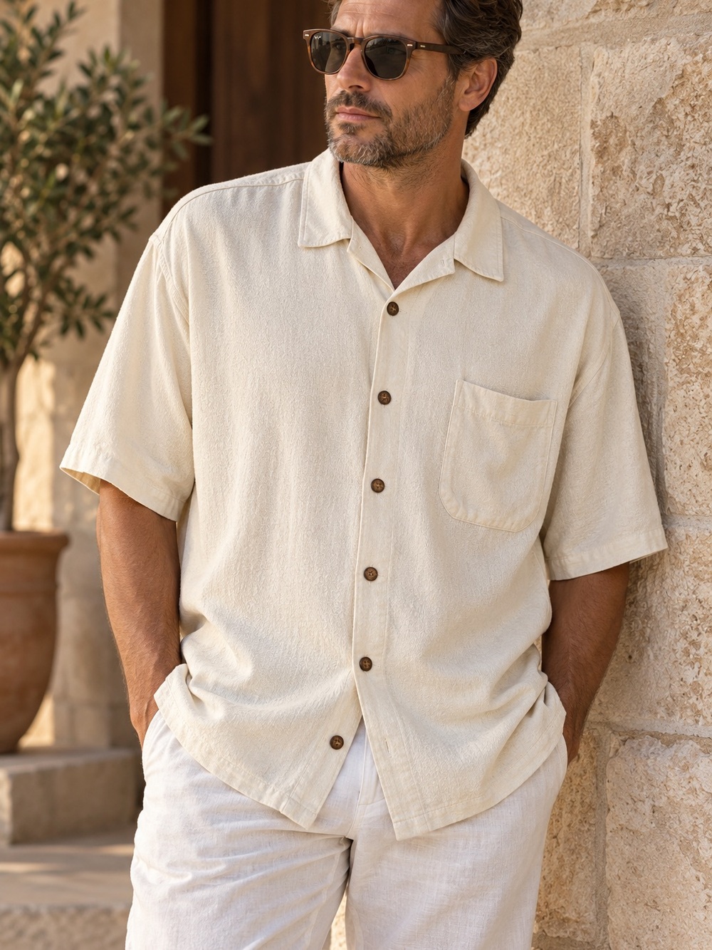 Tommy Bahama Men’s XL 100% Silk Ivory Textured Camp Shirt Short Sleeve